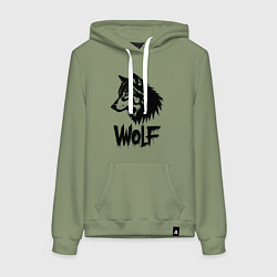 Толстовка-худи хлопковая женская Волк в стиле граффити, цвет: авокадо