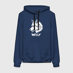 Толстовка-худи хлопковая женская Волк с оскалом, цвет: тёмно-синий
