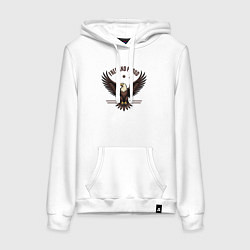 Толстовка-худи хлопковая женская Свободный и гордый орёл, цвет: белый