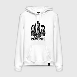 Толстовка-худи хлопковая женская Ramones силуэты, цвет: белый