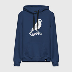 Толстовка-худи хлопковая женская Воробей белый логотип, цвет: тёмно-синий