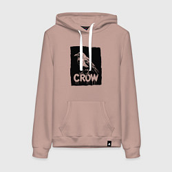 Толстовка-худи хлопковая женская Ворона в черном штрихе, цвет: пыльно-розовый