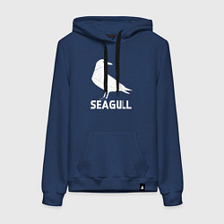 Толстовка-худи хлопковая женская Морская белая чайка, цвет: тёмно-синий