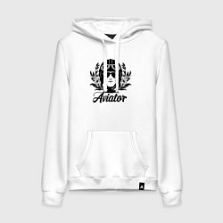 Толстовка-худи хлопковая женская Авиатор в цветах, цвет: белый