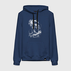 Толстовка-худи хлопковая женская Тодзи Фушигуро - цепи, цвет: тёмно-синий