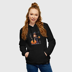 Толстовка-худи хлопковая женская Тыквы оживают в хэллоуин, цвет: черный — фото 2