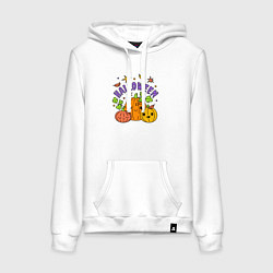 Толстовка-худи хлопковая женская Весёлый хэллоуин, цвет: белый
