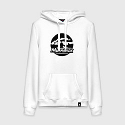 Толстовка-худи хлопковая женская Мурманский порт в круге, цвет: белый