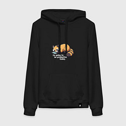 Толстовка-худи хлопковая женская Ленивый енот с телефоном, цвет: черный