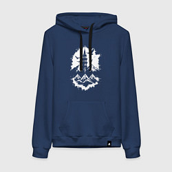 Толстовка-худи хлопковая женская Башня с орлами в горах, цвет: тёмно-синий