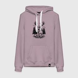 Женская толстовка-худи Олень в новогоднем лесу