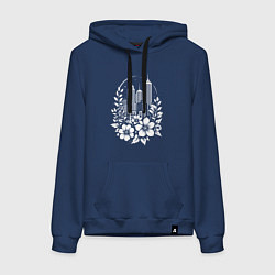 Толстовка-худи хлопковая женская Город в цветах, цвет: тёмно-синий