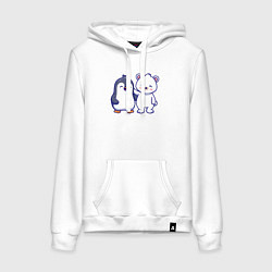 Толстовка-худи хлопковая женская Пингвин и белый медведь, цвет: белый