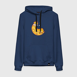 Толстовка-худи хлопковая женская Спящий жираф на луне, цвет: тёмно-синий