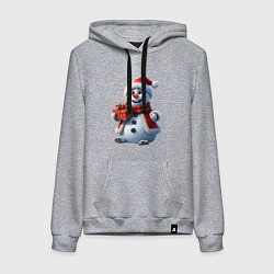 Женская толстовка-худи Новогодний снеговик в красной шапке