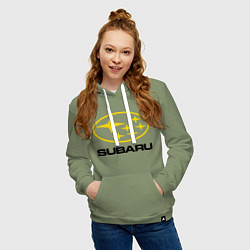 Толстовка-худи хлопковая женская Subaru Logo, цвет: авокадо — фото 2