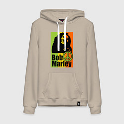 Толстовка-худи хлопковая женская Bob Marley: Jamaica, цвет: миндальный