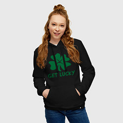 Толстовка-худи хлопковая женская Get lucky, цвет: черный — фото 2