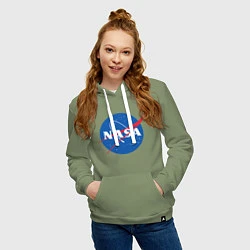 Толстовка-худи хлопковая женская NASA: Logo, цвет: авокадо — фото 2