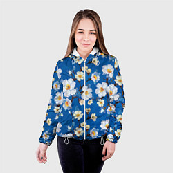 Куртка с капюшоном женская Цветы ретро 5, цвет: 3D-белый — фото 2