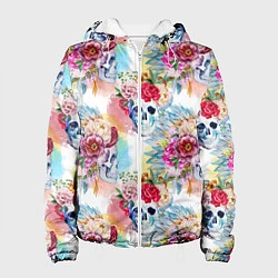 Куртка с капюшоном женская Цветы и бабочки 5, цвет: 3D-белый