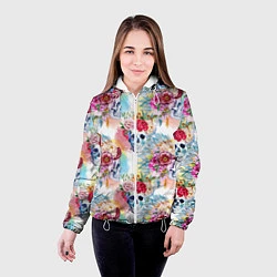 Куртка с капюшоном женская Цветы и бабочки 5, цвет: 3D-белый — фото 2