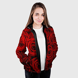 Куртка с капюшоном женская Красные розы, цвет: 3D-черный — фото 2