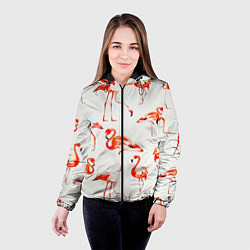 Куртка с капюшоном женская Оранжевые фламинго, цвет: 3D-черный — фото 2