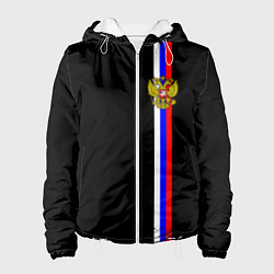 Куртка с капюшоном женская Лента с гербом России, цвет: 3D-белый