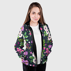 Куртка с капюшоном женская Пурпурные цветы, цвет: 3D-черный — фото 2