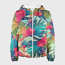 Куртка с капюшоном женская Тропический мотив, цвет: 3D-белый