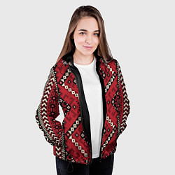 Куртка с капюшоном женская Славянский орнамент: красный, цвет: 3D-черный — фото 2