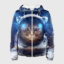 Куртка с капюшоном женская Кот-космонавт, цвет: 3D-белый