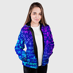 Куртка с капюшоном женская Неоновые геймерские лого, цвет: 3D-черный — фото 2