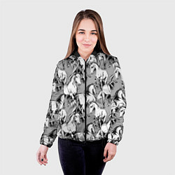 Куртка с капюшоном женская Белые лошади - паттерн, цвет: 3D-черный — фото 2