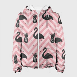 Куртка с капюшоном женская Черный фламинго арт, цвет: 3D-белый