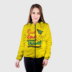 Куртка с капюшоном женская Жизнь, любовь, путешествия, цвет: 3D-черный — фото 2