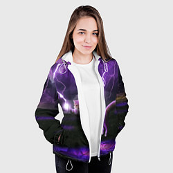 Куртка с капюшоном женская Кот и Молнии, цвет: 3D-белый — фото 2