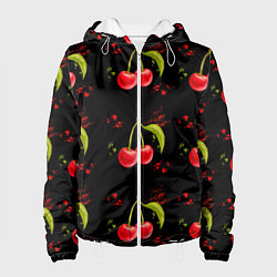 Куртка с капюшоном женская Вишенки, цвет: 3D-белый