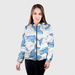 Куртка с капюшоном женская Косяк китов, цвет: 3D-черный — фото 2