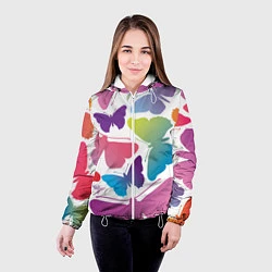 Куртка с капюшоном женская Разноцветные бабочки, цвет: 3D-белый — фото 2
