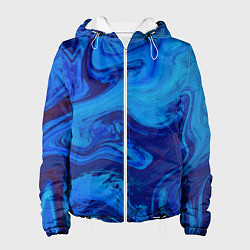 Куртка с капюшоном женская Абстракция синяя с голубым, цвет: 3D-белый