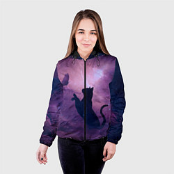 Куртка с капюшоном женская Кошка играет с бабочкой, цвет: 3D-черный — фото 2