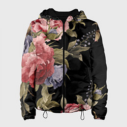 Куртка с капюшоном женская Цветы, цвет: 3D-черный