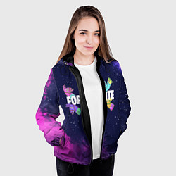 Куртка с капюшоном женская Ламы фортнайт в космосе, цвет: 3D-черный — фото 2