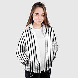 Куртка с капюшоном женская Чёрные и белые полосы, цвет: 3D-белый — фото 2
