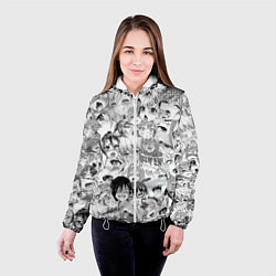 Куртка с капюшоном женская Ahegao monochrome, цвет: 3D-белый — фото 2
