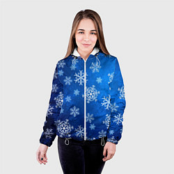 Куртка с капюшоном женская Новый Год Снежинки, цвет: 3D-белый — фото 2
