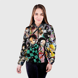 Куртка с капюшоном женская Клинок рассекающий демонов, цвет: 3D-черный — фото 2