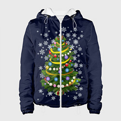 Куртка с капюшоном женская Новогодняя Ёлка, цвет: 3D-белый